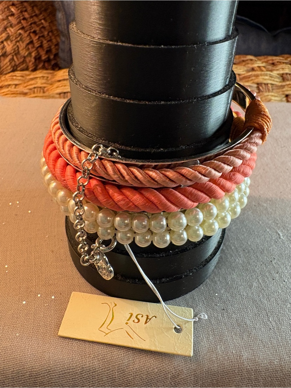 Multi-Strand Coral Twist and Pearl Bracelet Set 💐